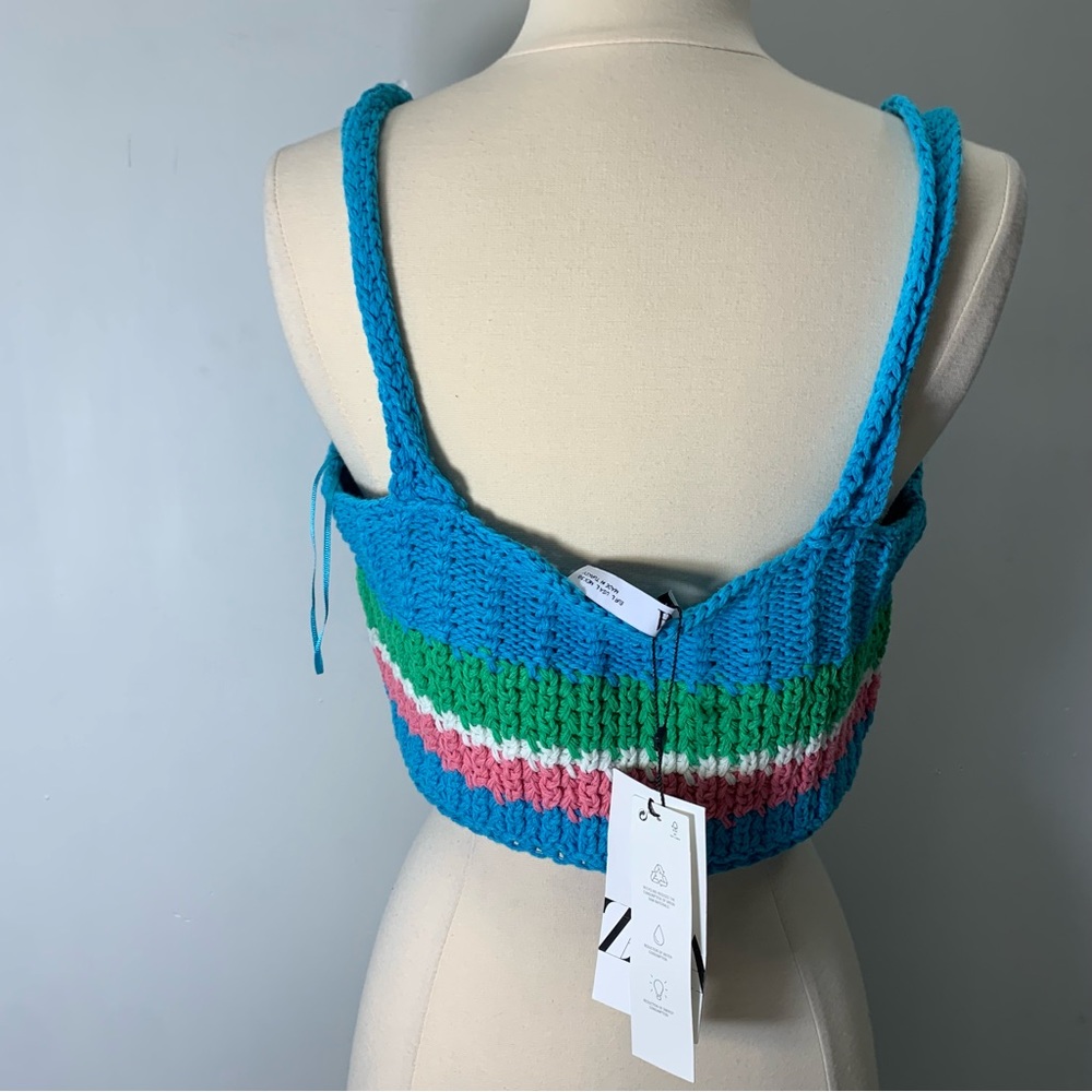 ZARA NWT crochet blue pink green creo top size L - Picture 4 of 6